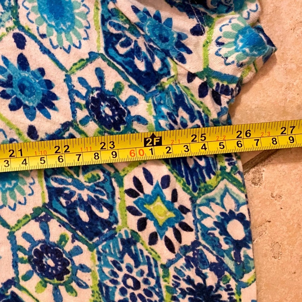 New Direction Woman 3X Blue Green Geometric Mosaic Embellished Sharkbite Tunic - Picture 4 of 8